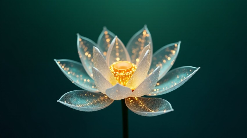 Glass Lotus Flower with Glowing Circuitry Petals