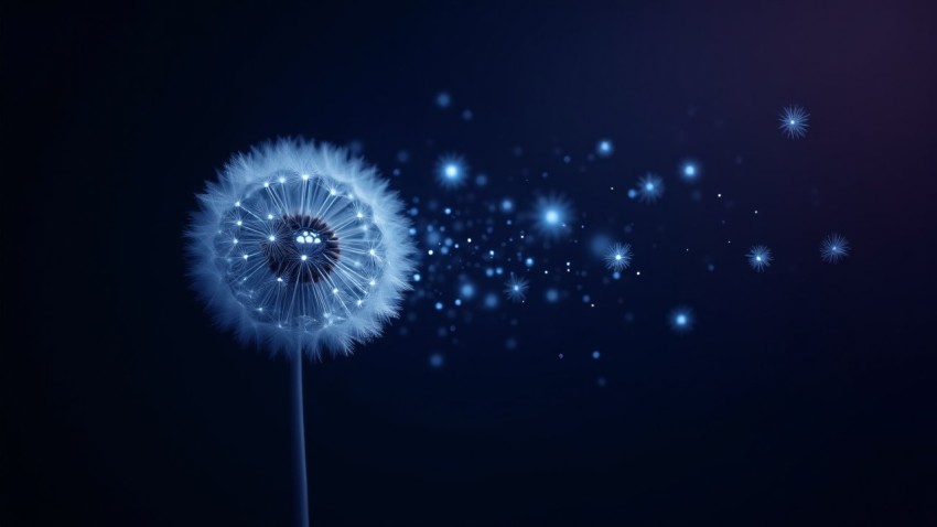 Digital Dandelion Seed Head with Glowing Microchips