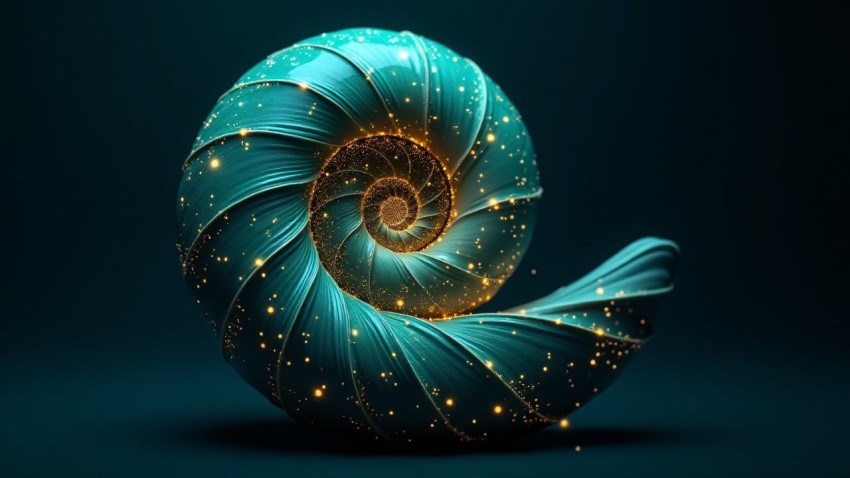 Nautilus Shell with Glowing Digital Circuitry Inside