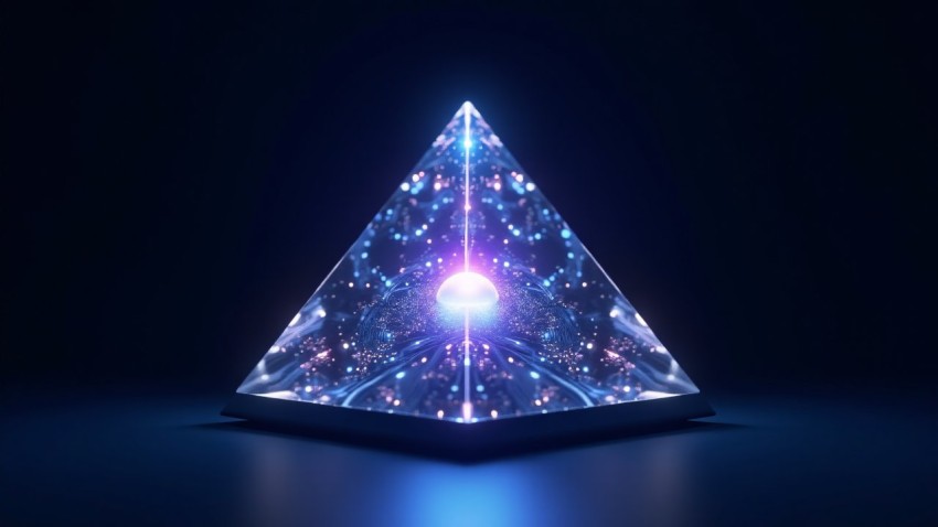 Crystal Pyramid with Glowing Circuits and Radiant Core