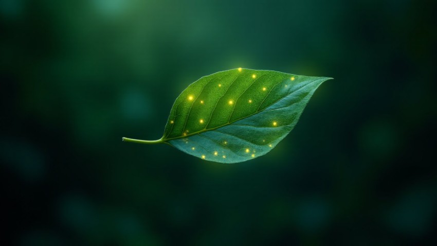 Leaf with Glowing Circuitry Pattern Replacing Veins