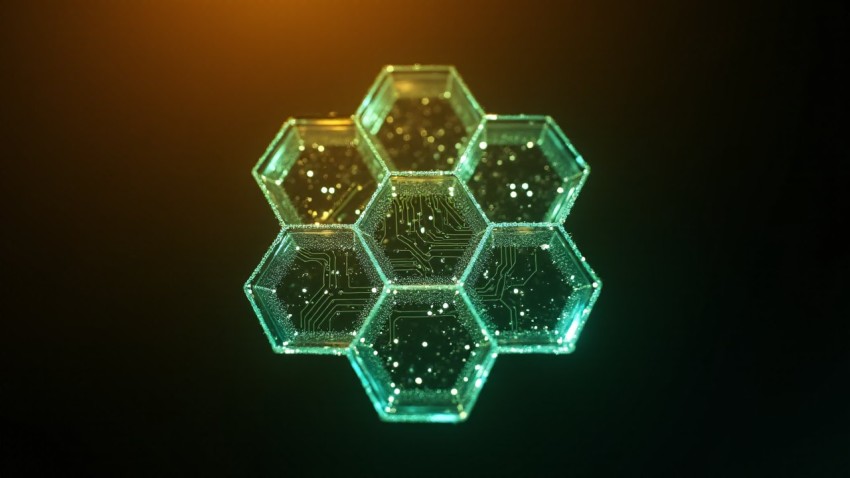 Honeycomb Cell Filled with Glowing Neural Circuits