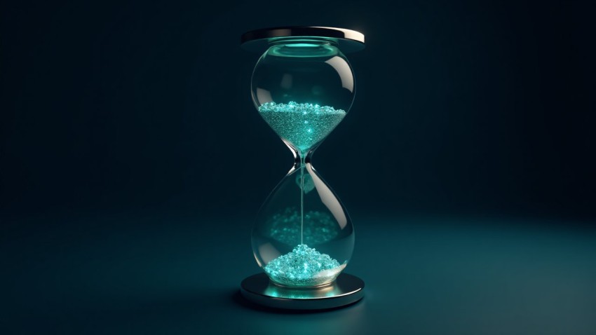 Hourglass with Glowing Digital Orbs Instead of Sand