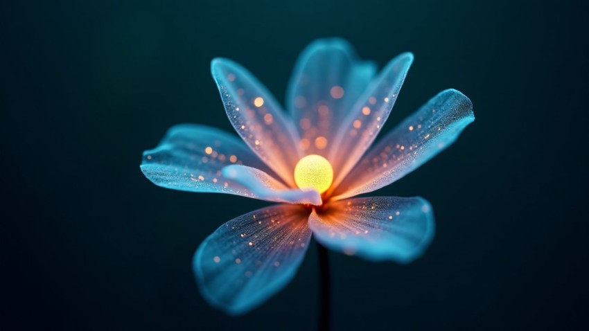 Glowing Glass Flower with Digital Circuit Petals