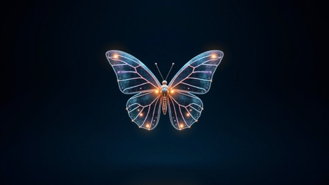 Metallic Butterfly with Glowing Circuitry Wings in Flight