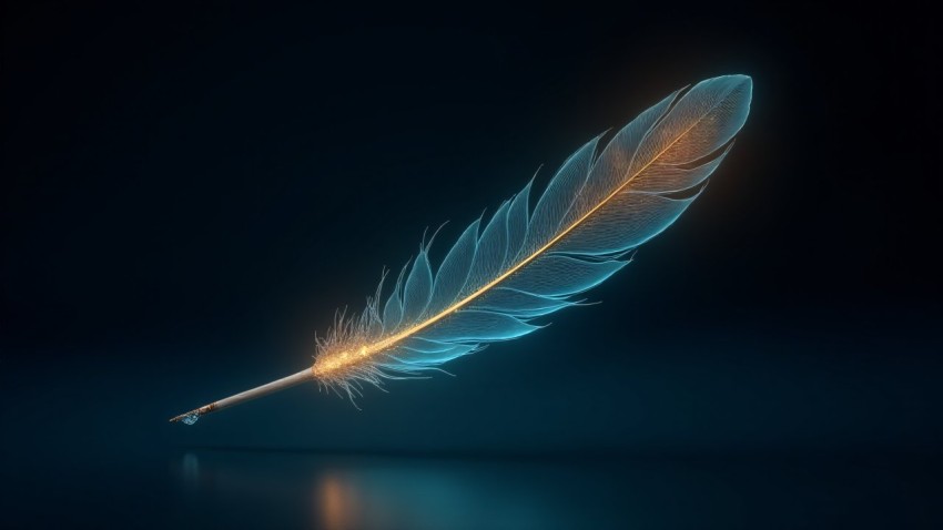 Futuristic Glass Quill with Glowing Circuitry Ink Drop