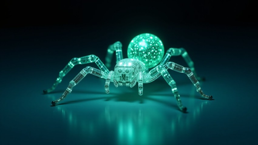 Glowing Digital Spider with Glass Body and Circuits