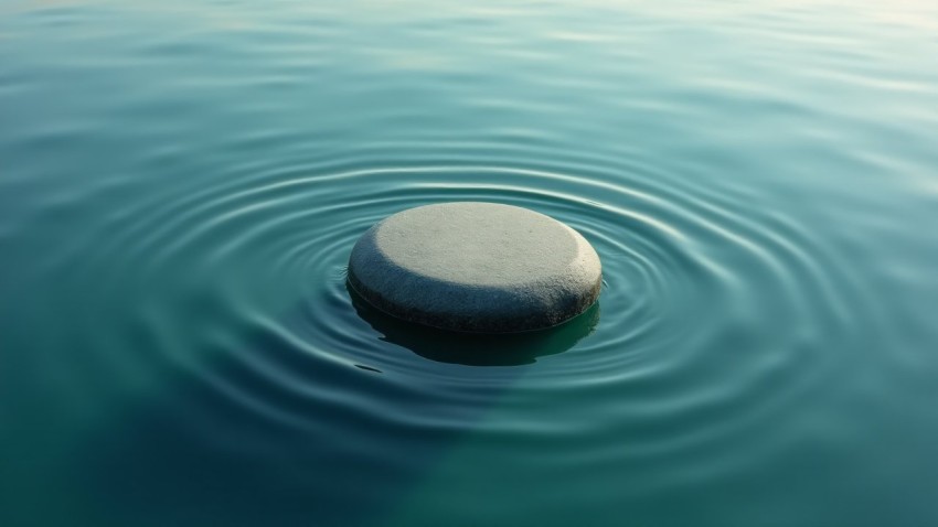 Stepping Stone in Calm Water Symbolizing Progress and Journey