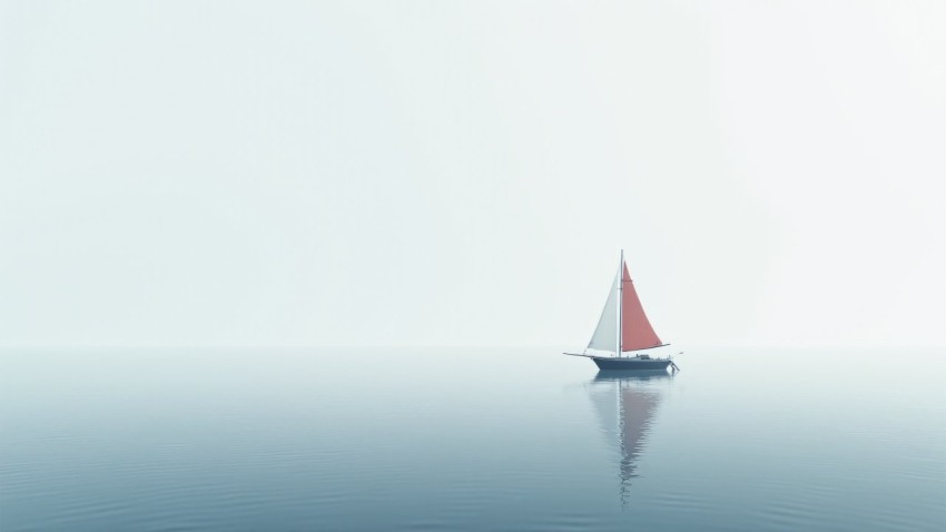 Solitary Sailboat on Calm Sea Symbolizing Journey and Direction