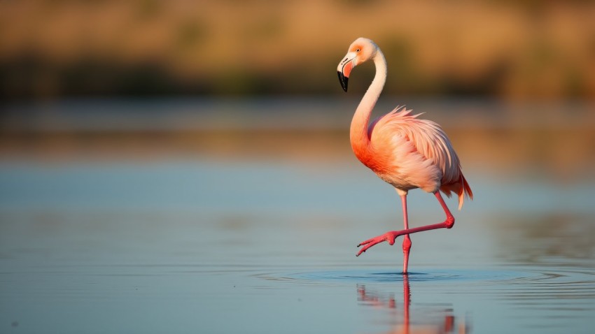 Flamingo Standing on One Leg in African Lake