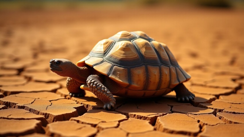 African Tortoise on Cracked Earth