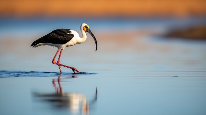 Sacred Ibis Wading in Water