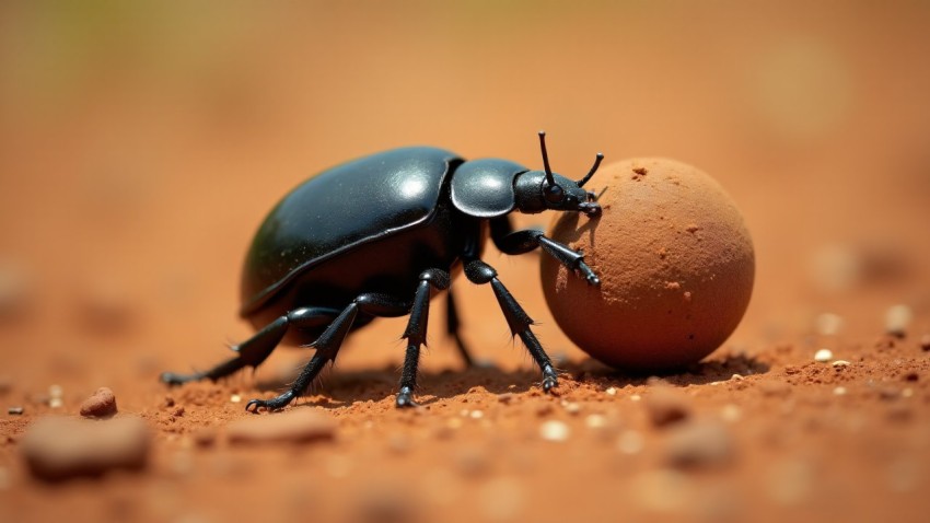 African Dung Beetle Rolling Ball