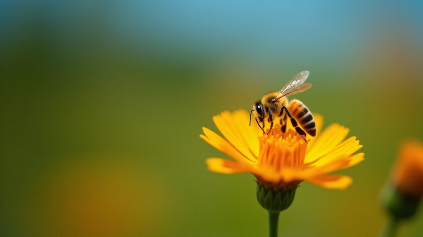 African Honey Bee Hovering Over Wildflower