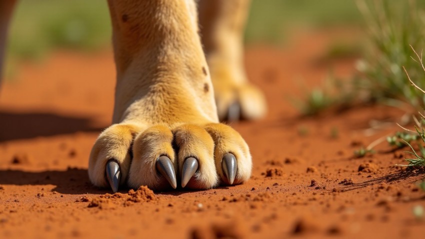 African Lion Paw Resting on Savannah Soil