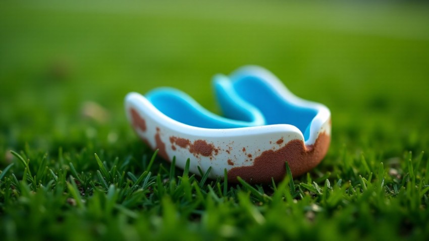 Football Mouthguard on Grassy Field