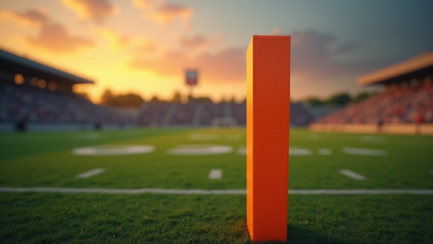 Bright Orange End Zone Pylon on Football Field