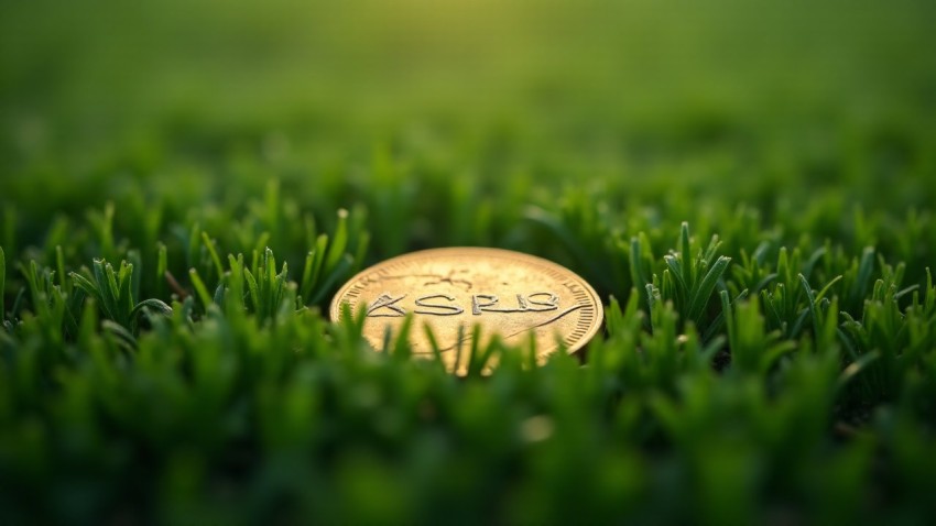 Coin Resting on Football Turf