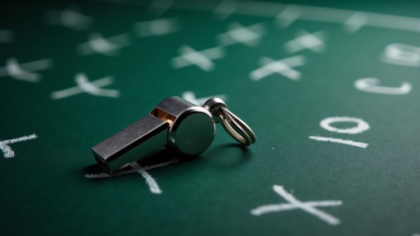 Metal Coach's Whistle on Football Play Chalkboard