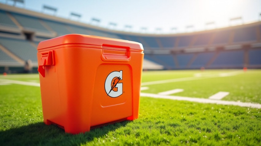 Bright Orange Gatorade Cooler on Football Sideline