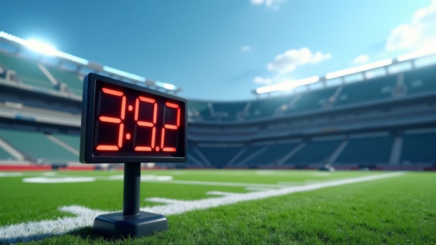 Football Play Clock on Sideline of Empty Field