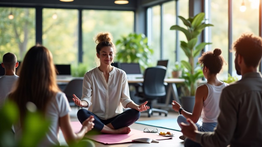 Diverse Professionals in Corporate Wellness Event at Office