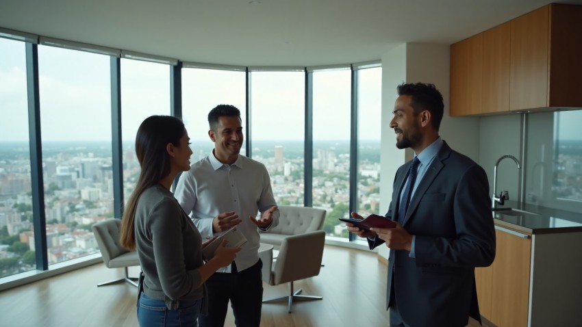 Hispanic Couple Touring Luxury Apartment in U.S. City