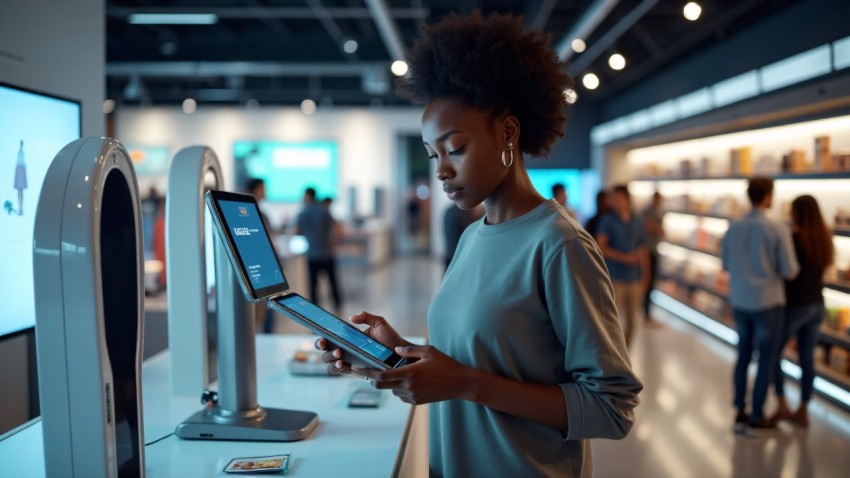 Young Black Woman in Automated Retail Store