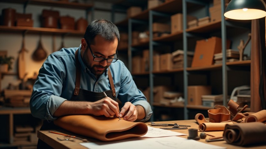 Middle Eastern Artisan Crafting Custom Leather Bag