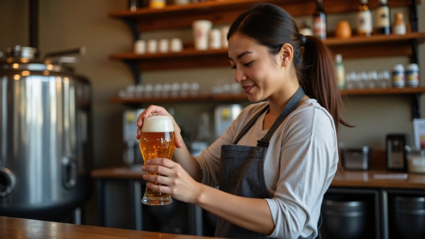 Craft Brewery Brewing Beer in Rustic Workshop