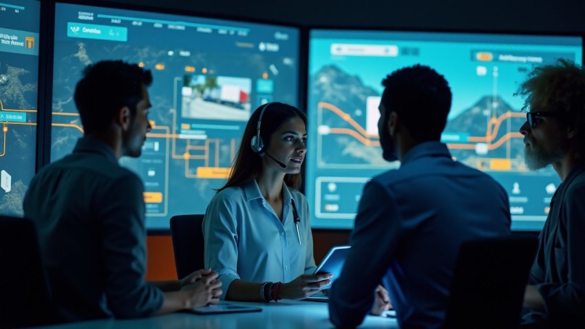 Logistics Control Room with Diverse Team and Technology