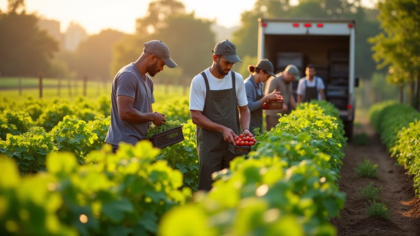 Farmers Harvesting Organic Produce for Farm-to-Table Movement