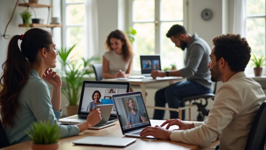 Remote Workers in Modern Home Office Setup