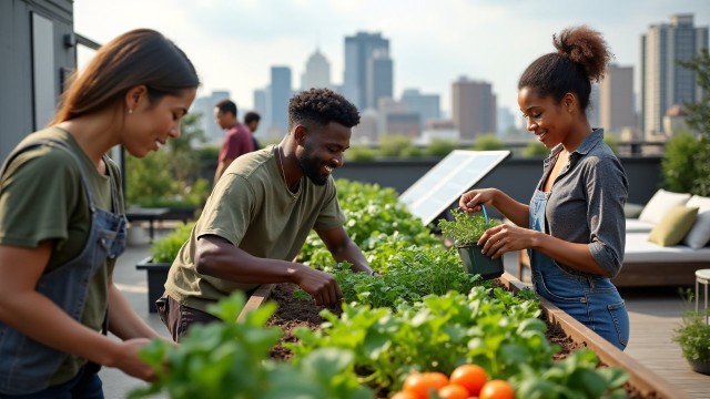 Urban Rooftop Garden with Sustainable Features