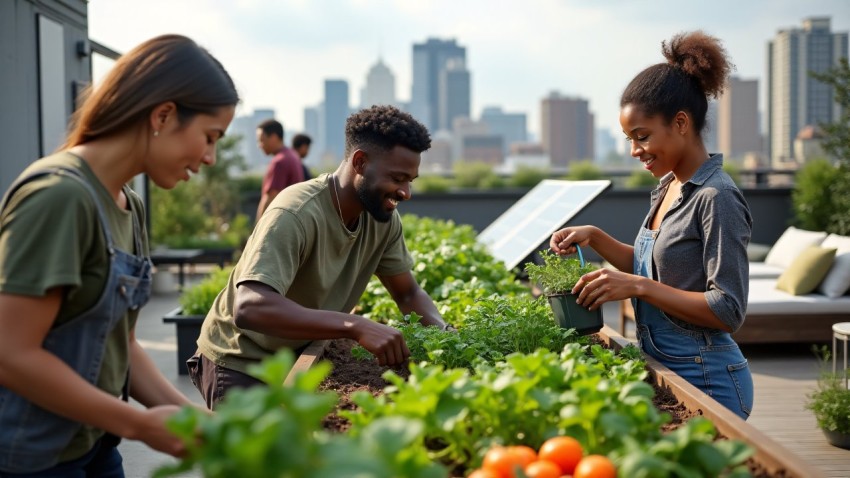 Urban Rooftop Garden with Sustainable Features