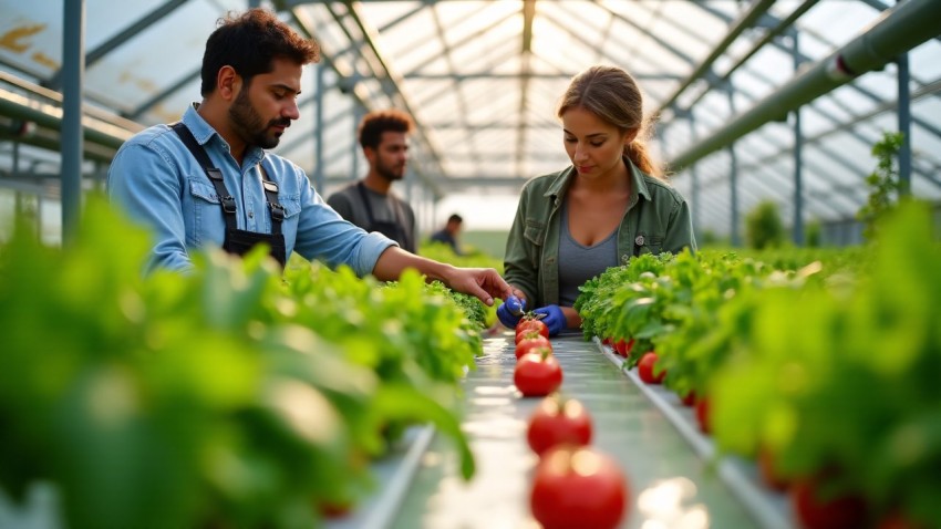 Hydroponic Greenhouse Farming with Diverse Agricultural Workers