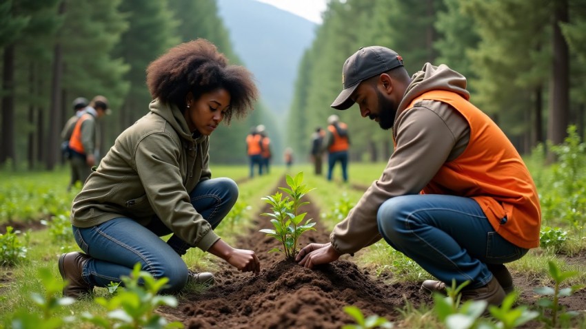 Reforestation Effort by Environmental Scientists and Workers