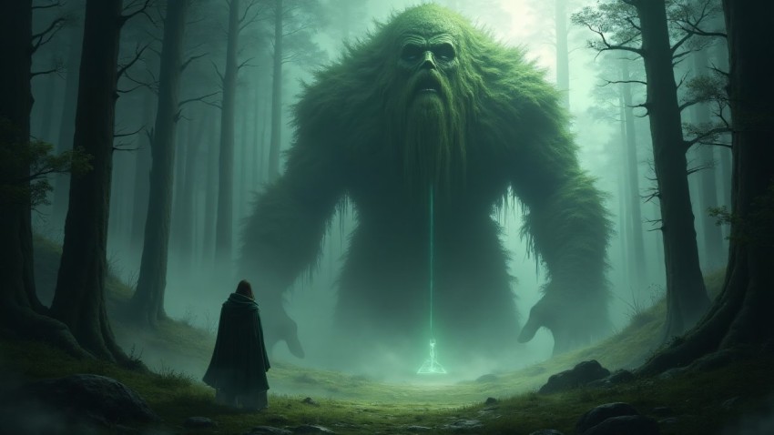 Enigmatic Elysian Giant in Forest Clearing