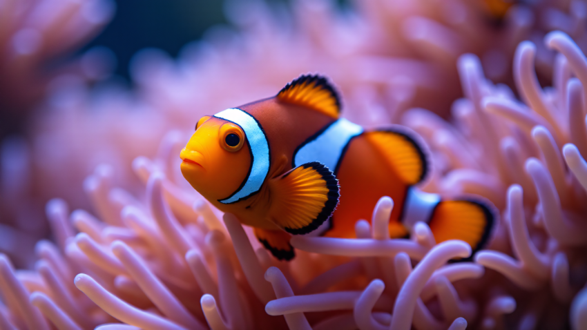 Clownfish Swimming Among Vibrant Pink Sea Anemones