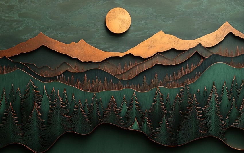 Carpathian Mountains Laser Cut Background with Celtic Sun