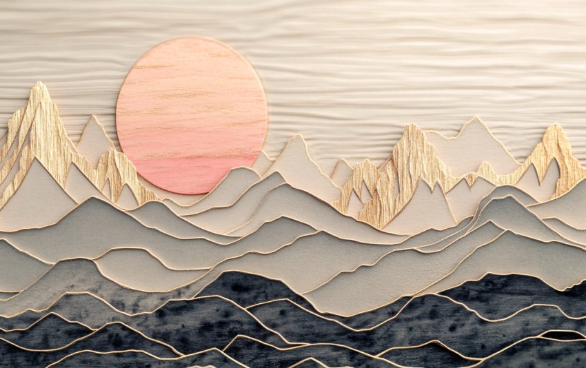 Rocky Mountains Laser Cut Art with Japanese Sun