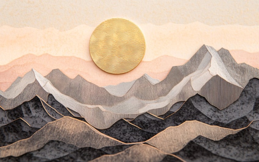 Laser Cut Rocky Mountains Art with Japanese Sun