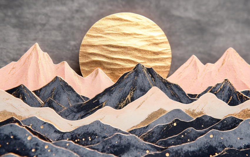 Laser Cut Rocky Mountains Japanese Sun Wall Art