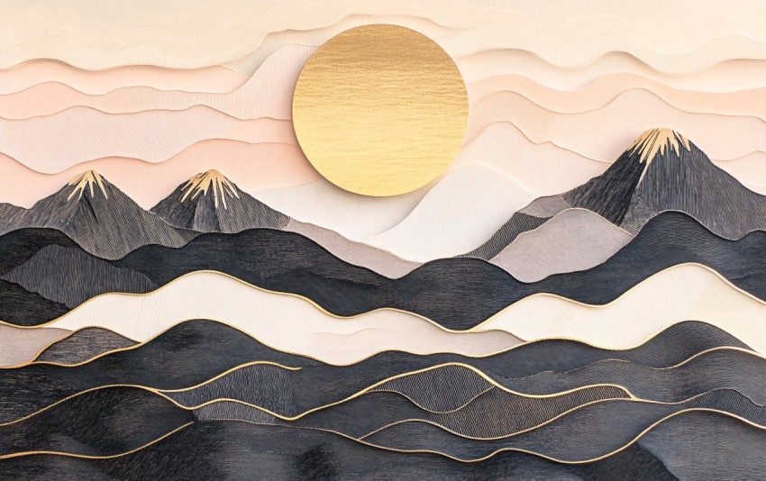 Rocky Mountains Laser Cut Art with Rising Sun