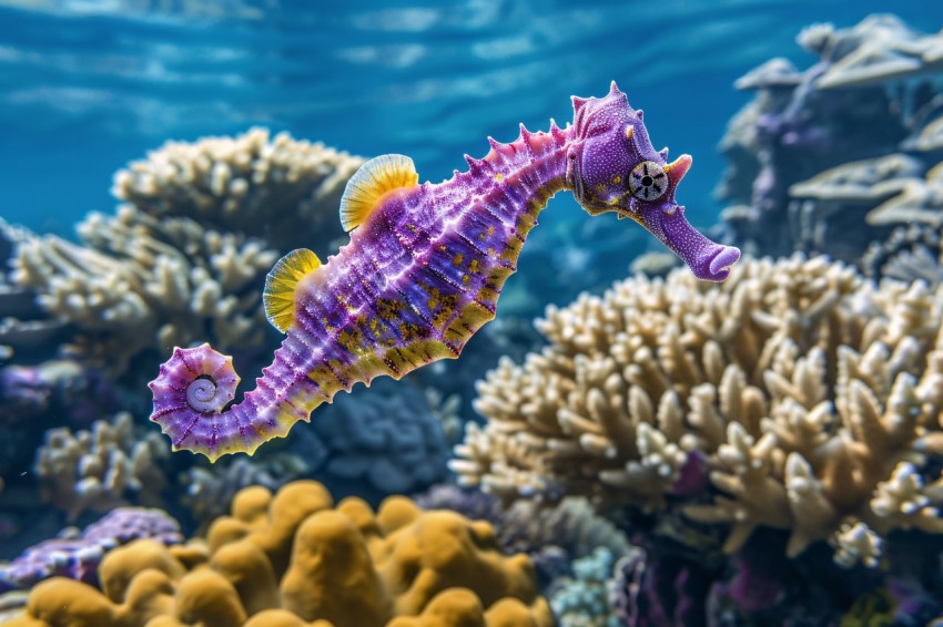 Colorful Seahorse Among Coral Reef