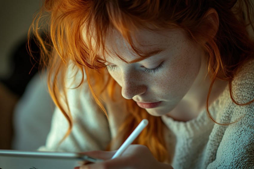 Young Woman Drawing on iPad