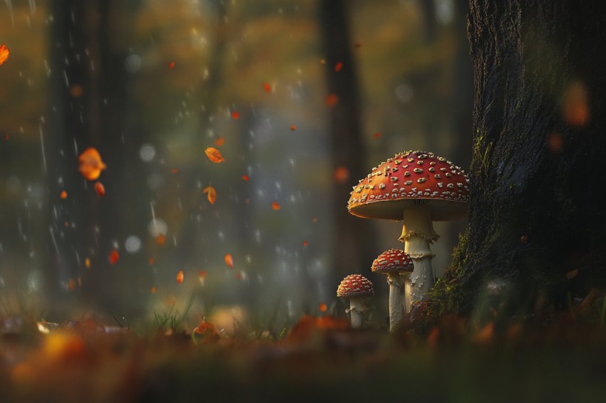 Fly Agaric Mushrooms in Autumn Academia Scene