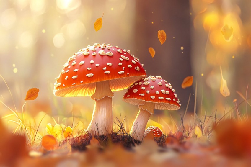 Fly Agaric Mushrooms in Autumn Academic Forest