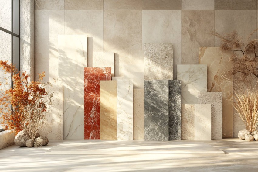 Elegant Marble Wall Display with Earth Tones