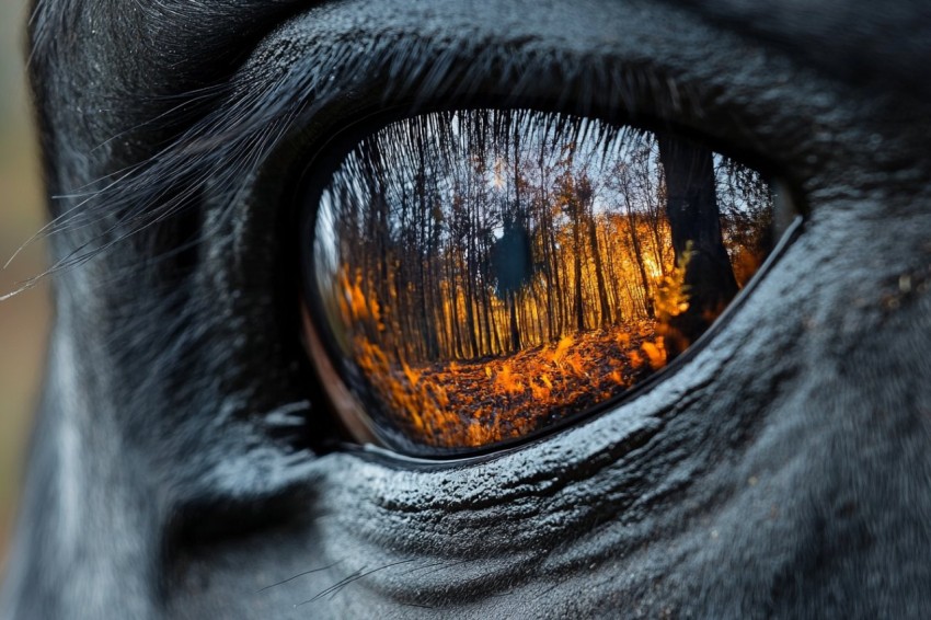 Horse Eye Reflecting Forest in Soft Colors